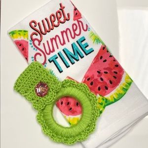 Watermelon kitchen towel with oven towel hanger. Great gift idea. Handmade